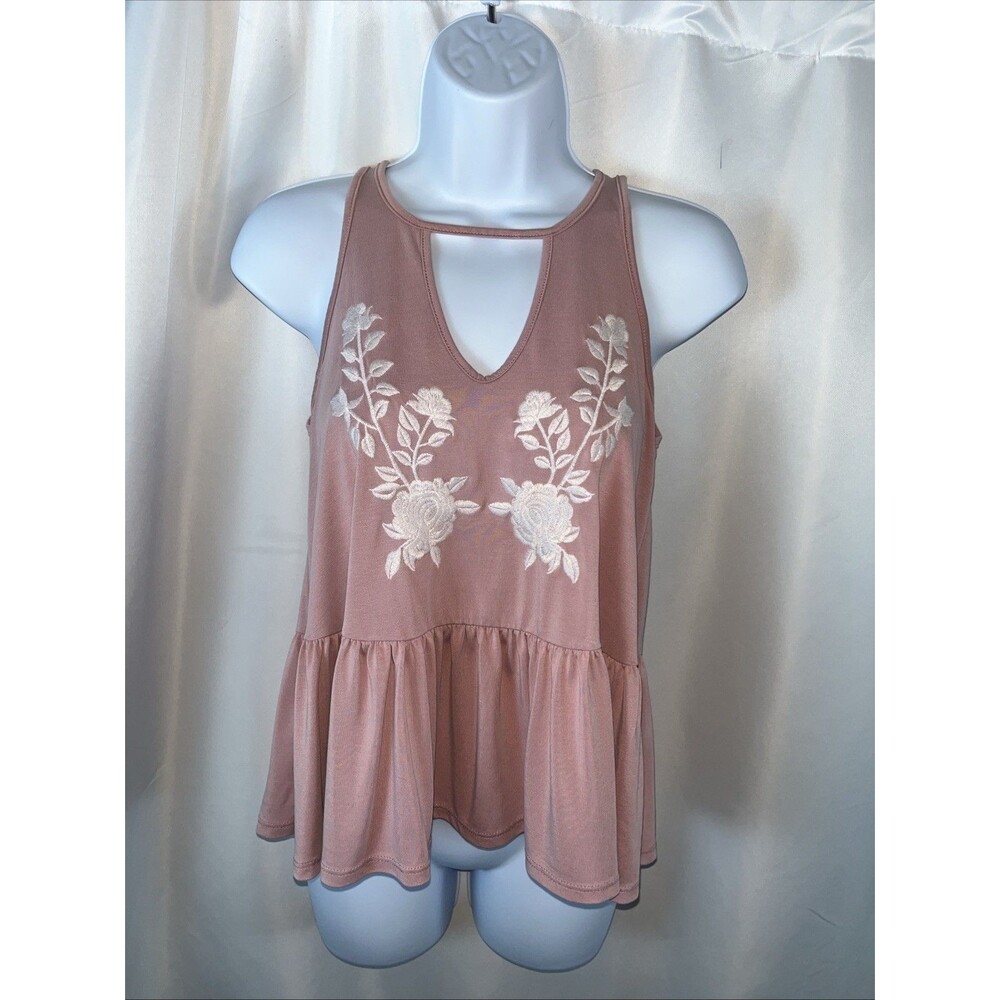 Alya Francesca’s Pink XS Floral Embroidered Peplum Style Women’s Tank Top Crop